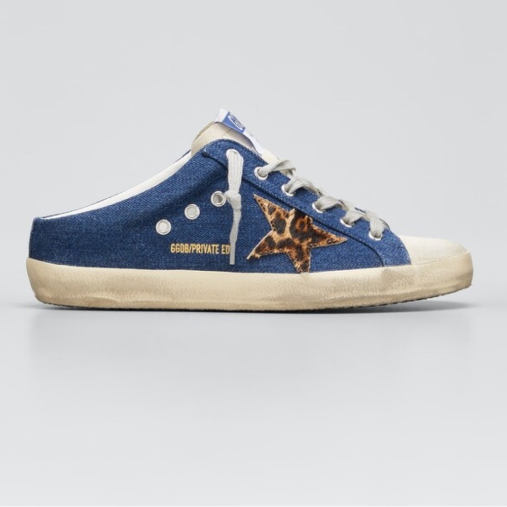 Golden Goose Blue and Leopard Star Sneakers